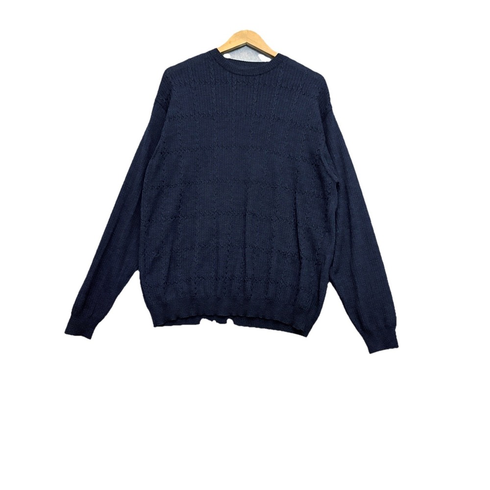 Joseph & Lyman Italian Merino Wool Navy Sweater Crewneck Cable Knit Men's XL‎